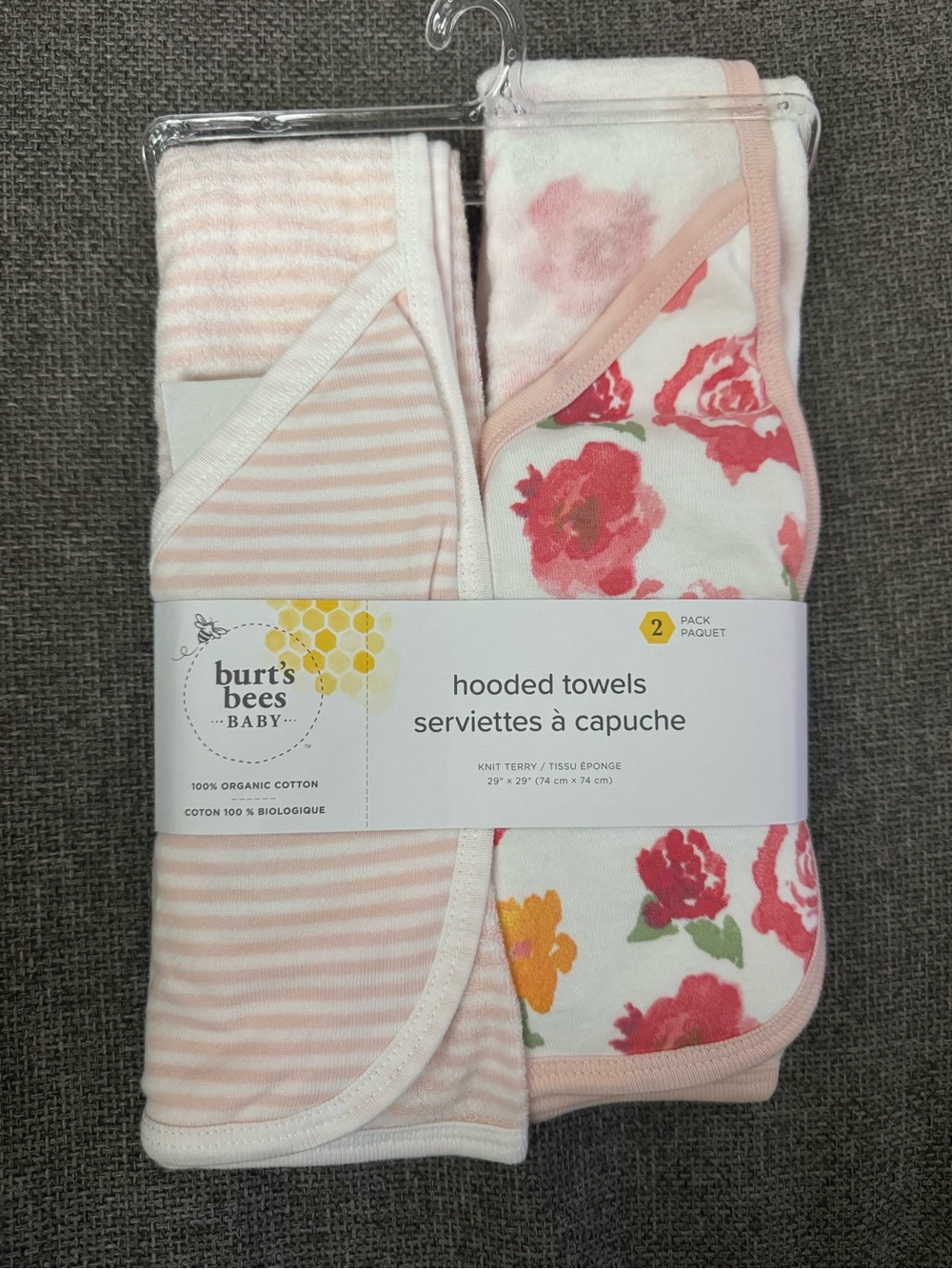 Burt's Bees Baby Pink Floral & Stripe Hooded Towels